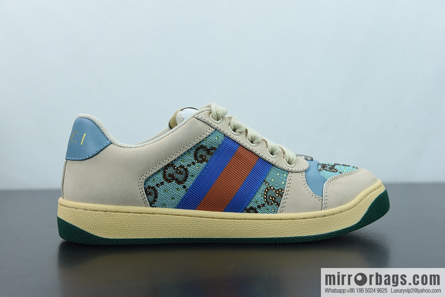 Gucci 2022 early spring the latest rhinestone models Distressed Screener sneakers Gucci small dirty shoes