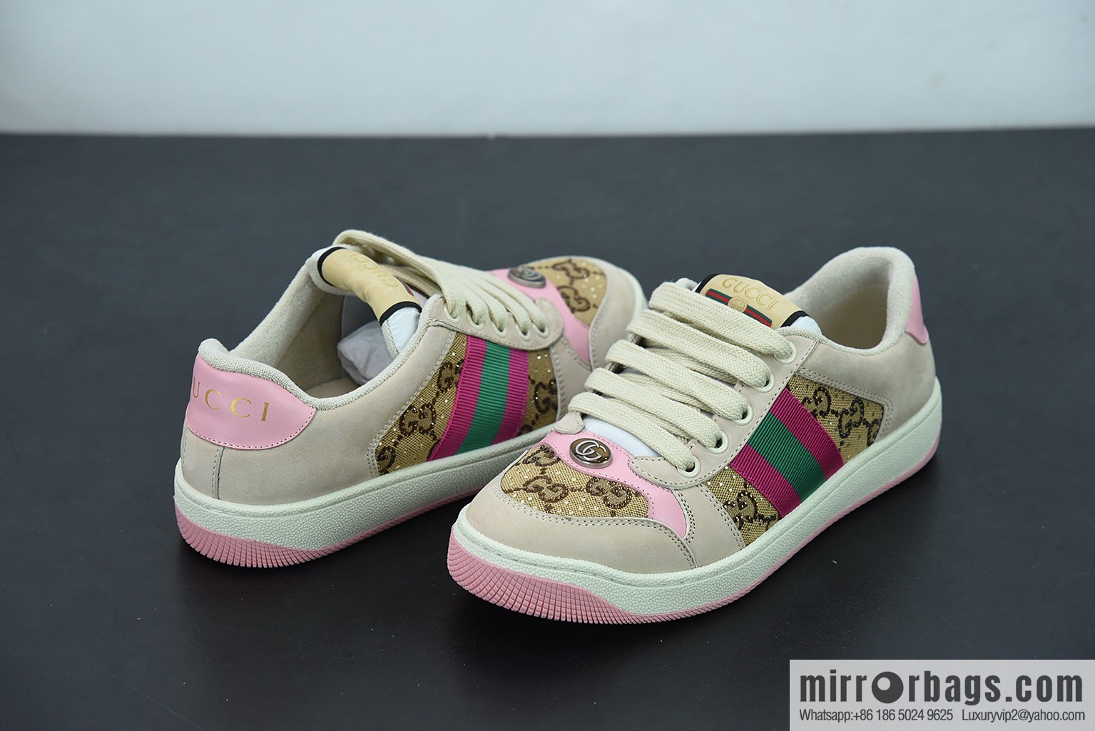 Gucci 2022 early spring the latest rhinestone models Distressed Screener sneakers Gucci small dirty shoes