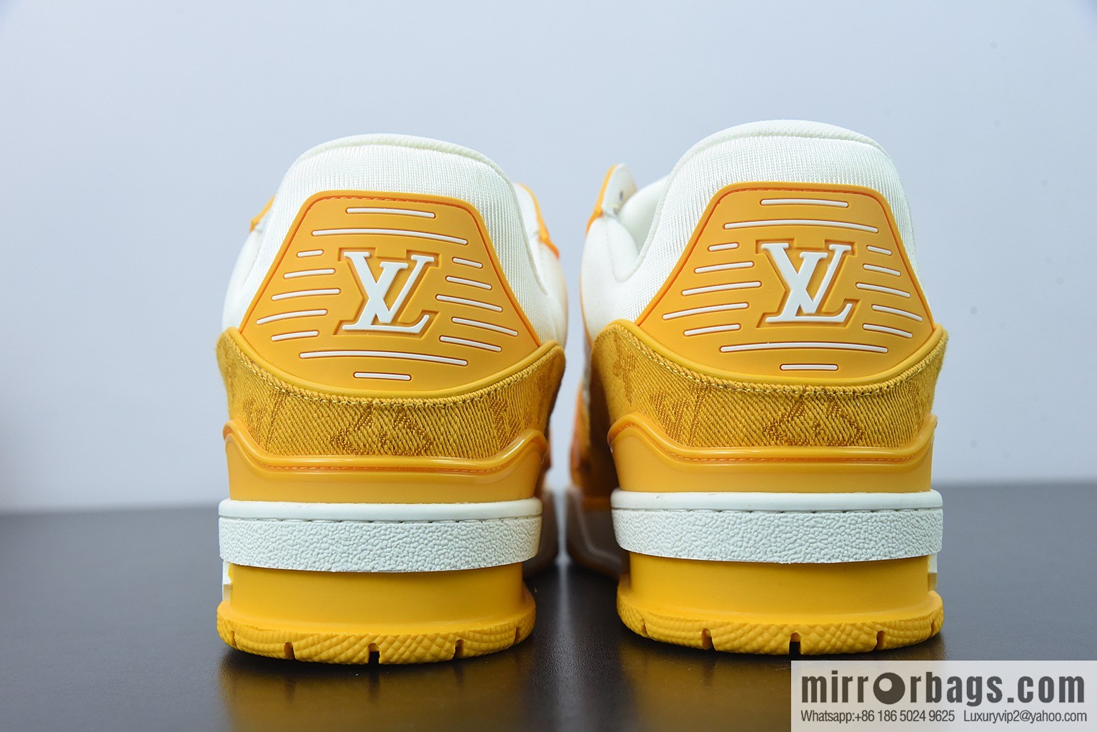 0D5G7 top pure original Louis Vuitton /LV donkey brand 2021Trainer series/board shoes, denim yellow white yellow denim