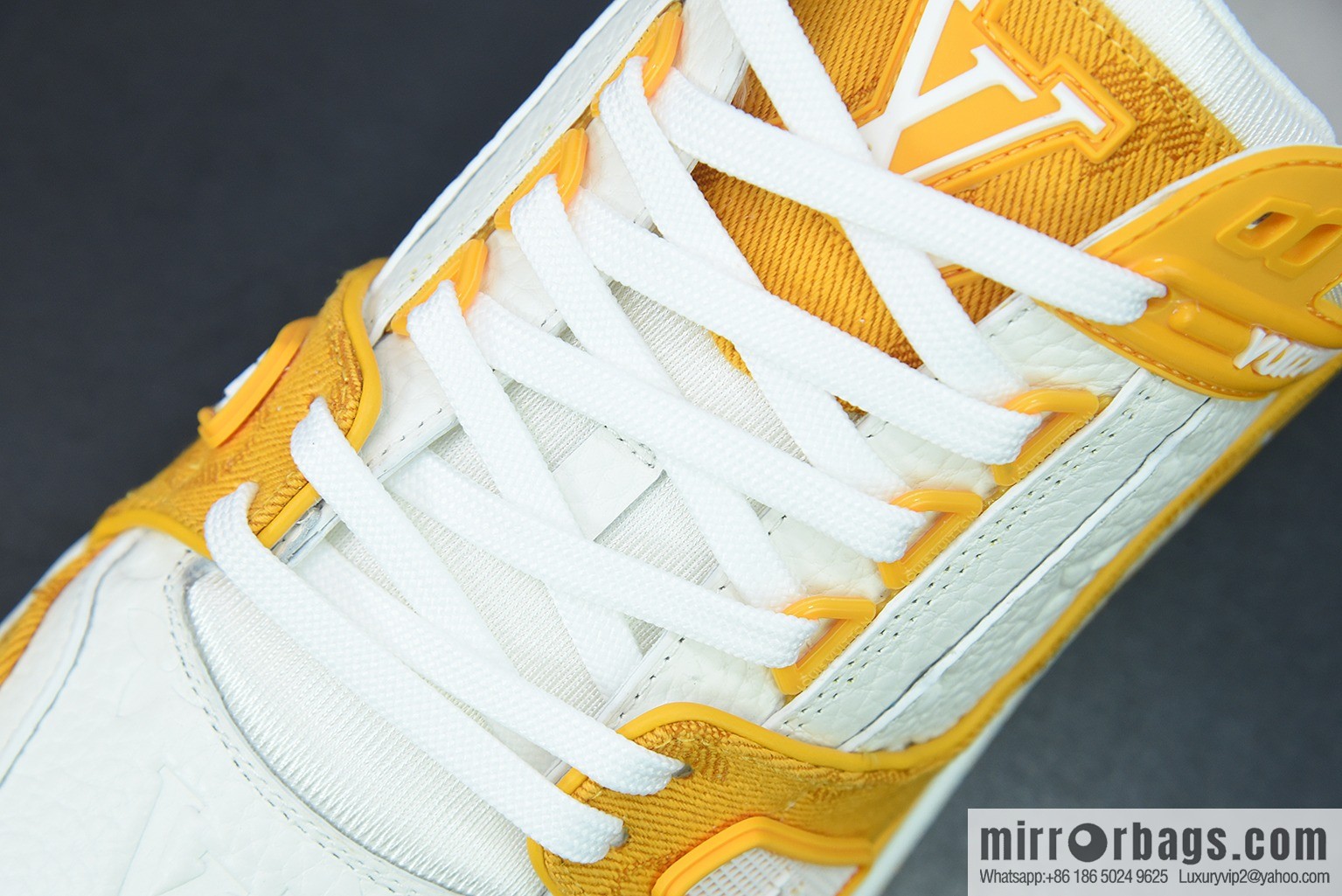 0D5G7 top pure original Louis Vuitton /LV donkey brand 2021Trainer series/board shoes, denim yellow white yellow denim