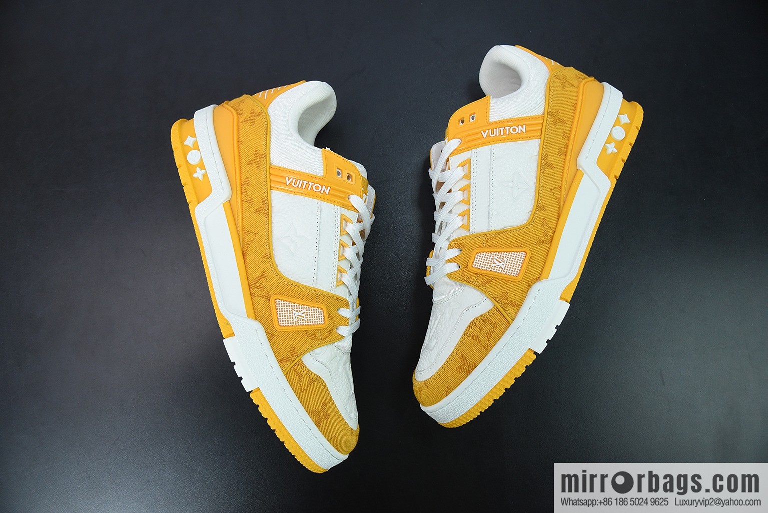0D5G7 top pure original Louis Vuitton /LV donkey brand 2021Trainer series/board shoes, denim yellow white yellow denim