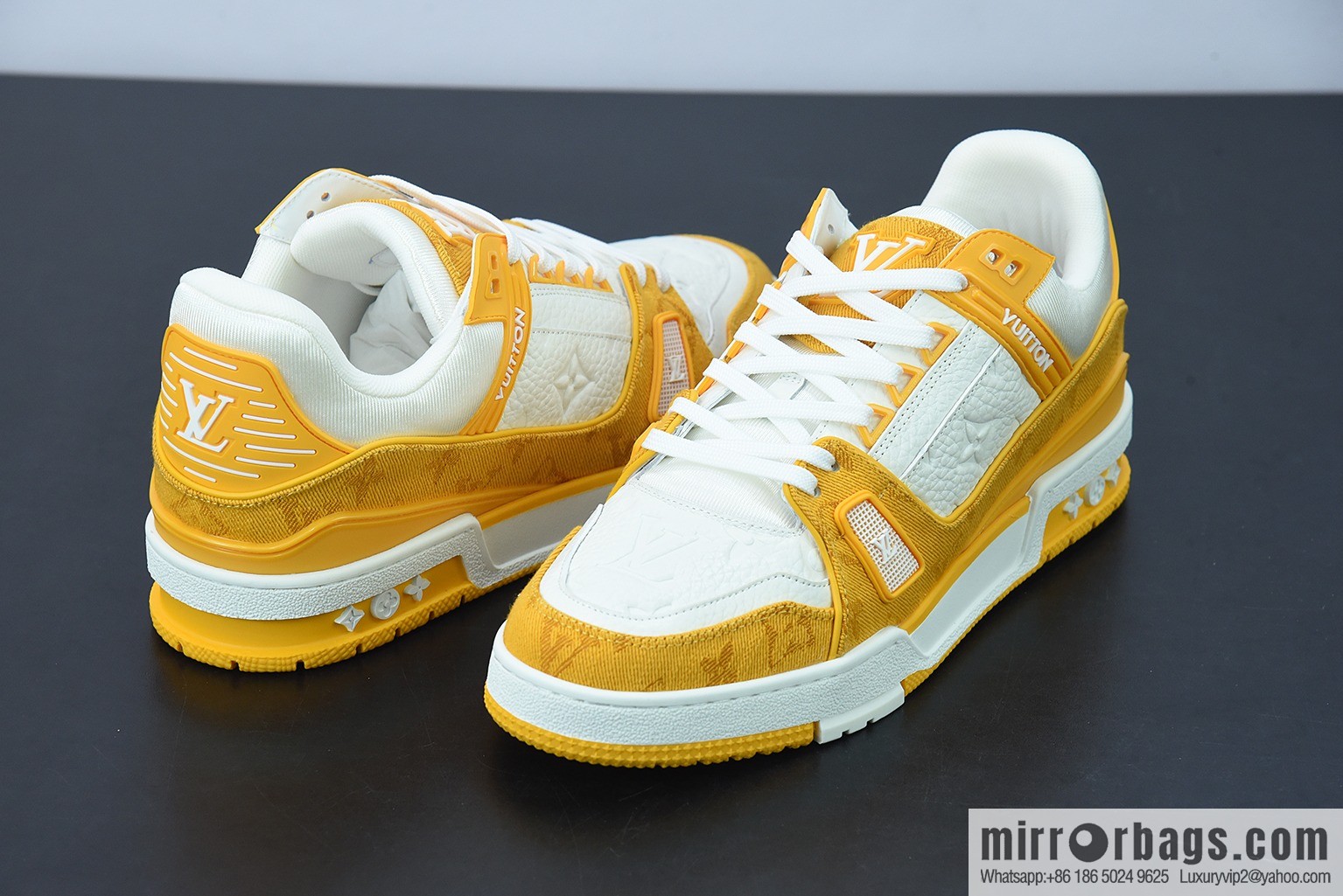 0D5G7 top pure original Louis Vuitton /LV donkey brand 2021Trainer series/board shoes, denim yellow white yellow denim