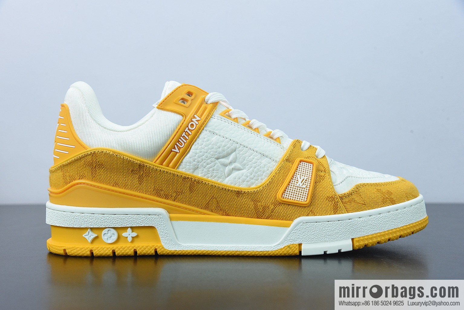 0D5G7 top pure original Louis Vuitton /LV donkey brand 2021Trainer series/board shoes, denim yellow white yellow denim