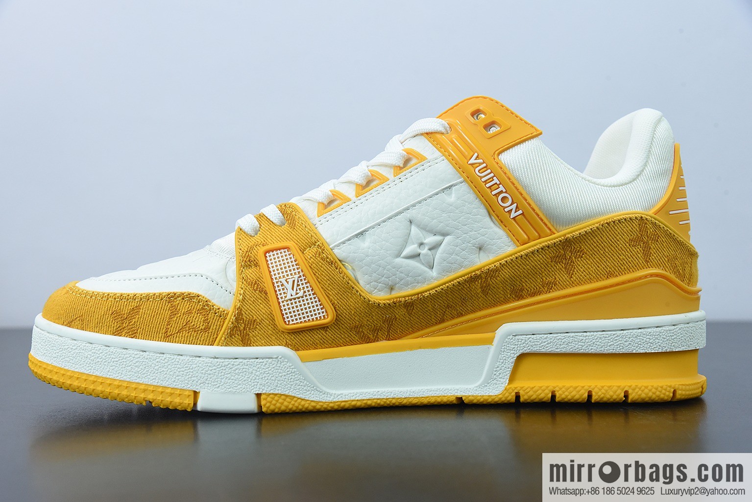 0D5G7 top pure original Louis Vuitton /LV donkey brand 2021Trainer series/board shoes, denim yellow white yellow denim