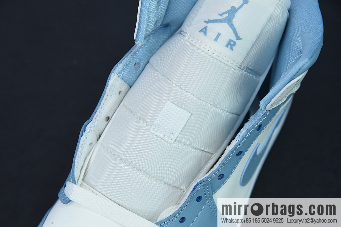 Air Jordan 1 Mid UNC AJ1 North Carolina blue, white and blue, medium help women's basketball shoes item number: BQ6472-141