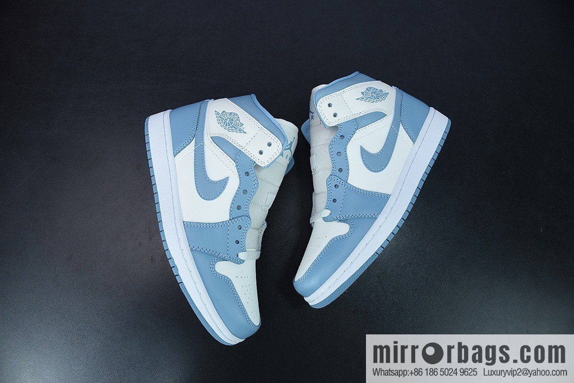 Air Jordan 1 Mid UNC AJ1 North Carolina blue, white and blue, medium help women's basketball shoes item number: BQ6472-141