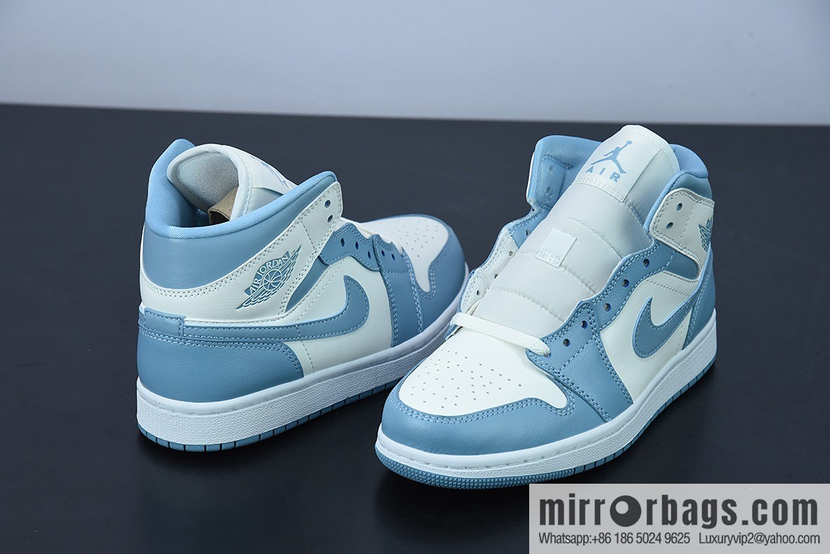 Air Jordan 1 Mid UNC AJ1 North Carolina blue, white and blue, medium help women's basketball shoes item number: BQ6472-141