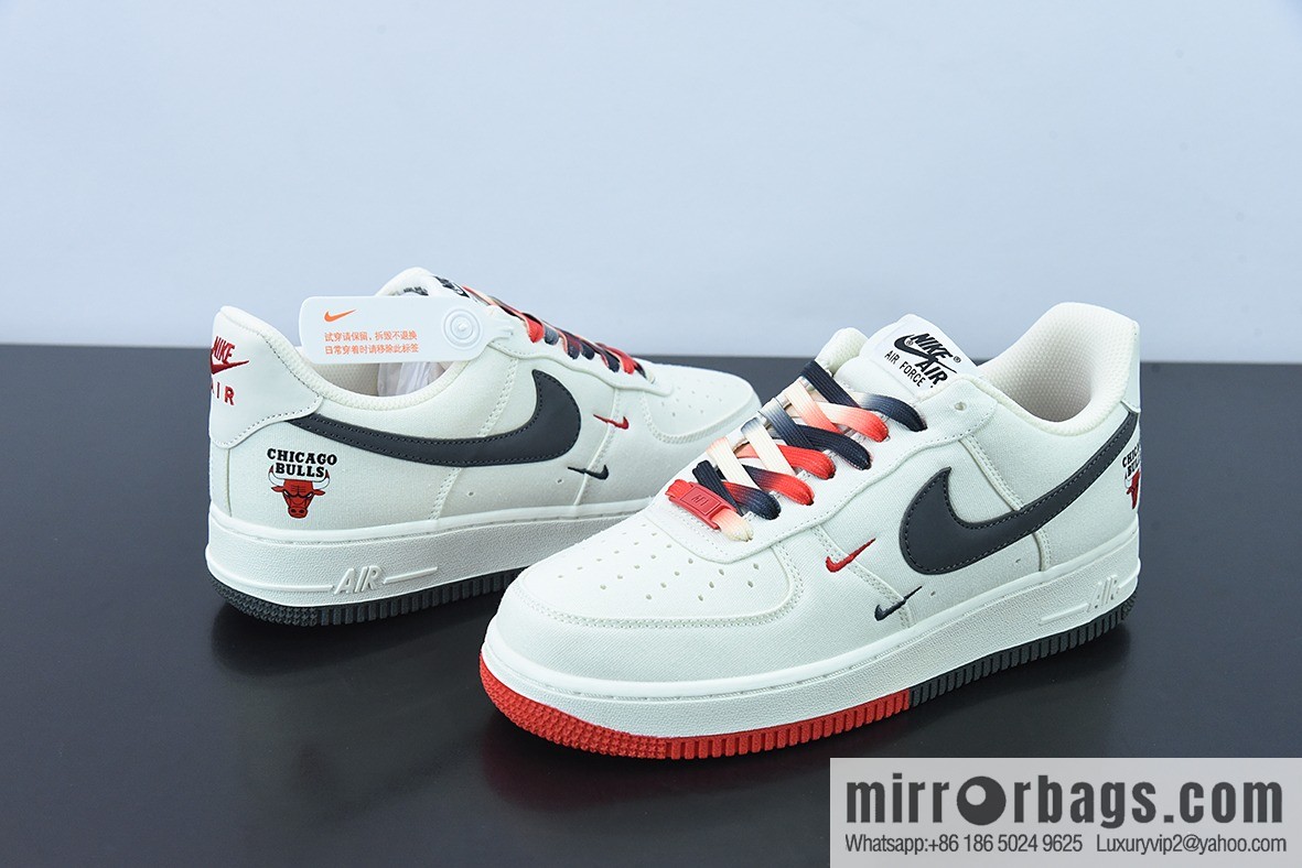 Nk Air Force 1 AF1 Air Force One/Low Top, White Black Red, Canvas, Multi-Hook NBA Chicago Bulls, City Limited Item Number: NA2022-005