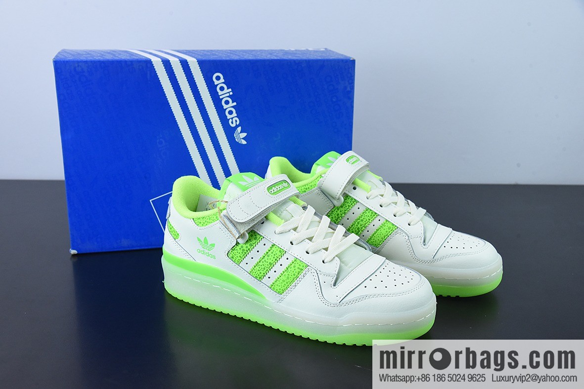 AD Adi Forum Low leather (fabric) white neon green polka dot low top sports and leisure board shoes FY8018