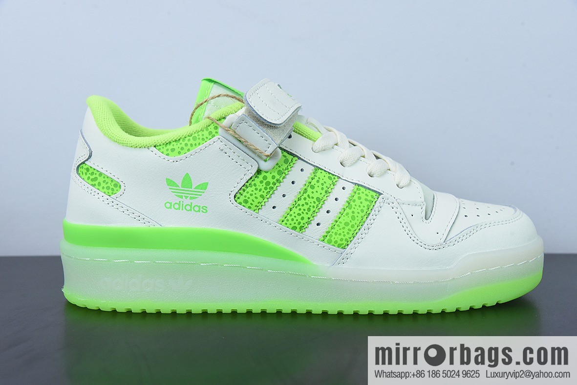 AD Adi Forum Low leather (fabric) white neon green polka dot low top sports and leisure board shoes FY8018