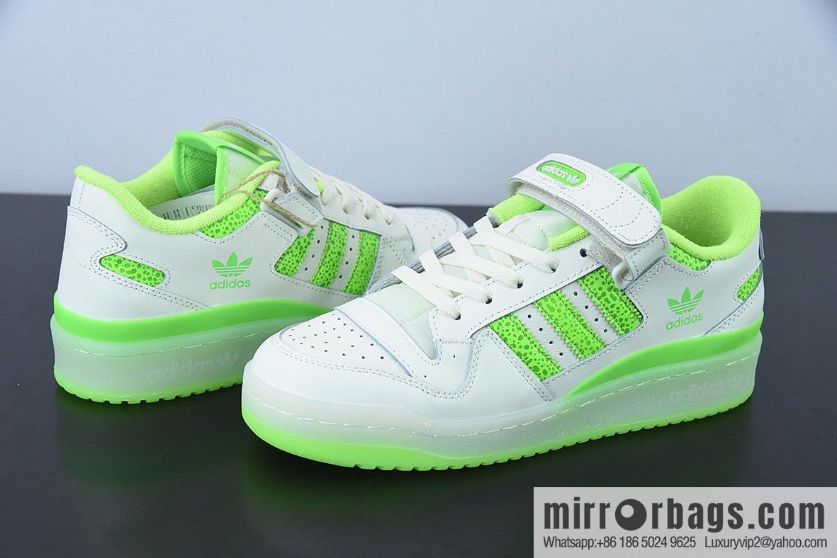 AD Adi Forum Low leather (fabric) white neon green polka dot low top sports and leisure board shoes FY8018