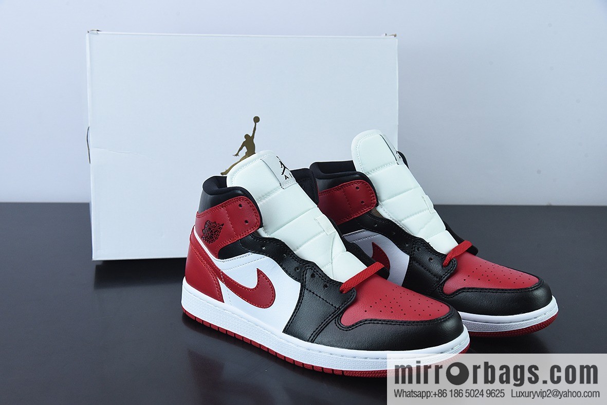 Air Jordan 1 Mid AJ1 black and red toe Vintage basketball shoes, item number: BQ6472-079
