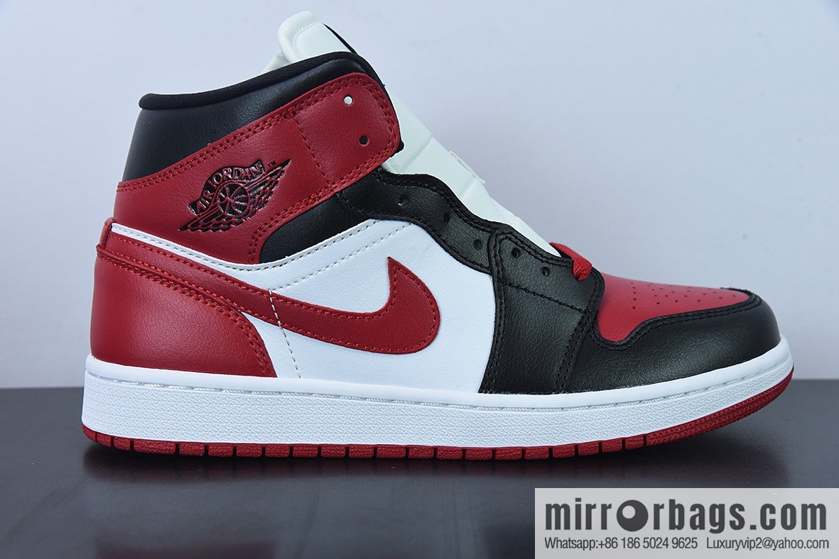 Air Jordan 1 Mid AJ1 black and red toe Vintage basketball shoes, item number: BQ6472-079