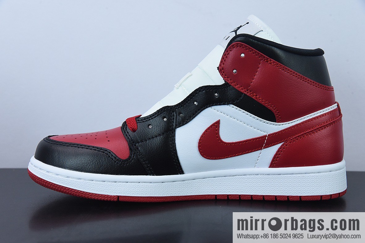 Air Jordan 1 Mid AJ1 black and red toe Vintage basketball shoes, item number: BQ6472-079