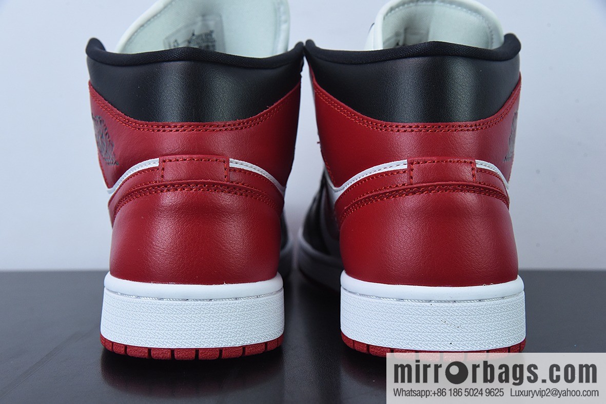 Air Jordan 1 Mid AJ1 black and red toe Vintage basketball shoes, item number: BQ6472-079