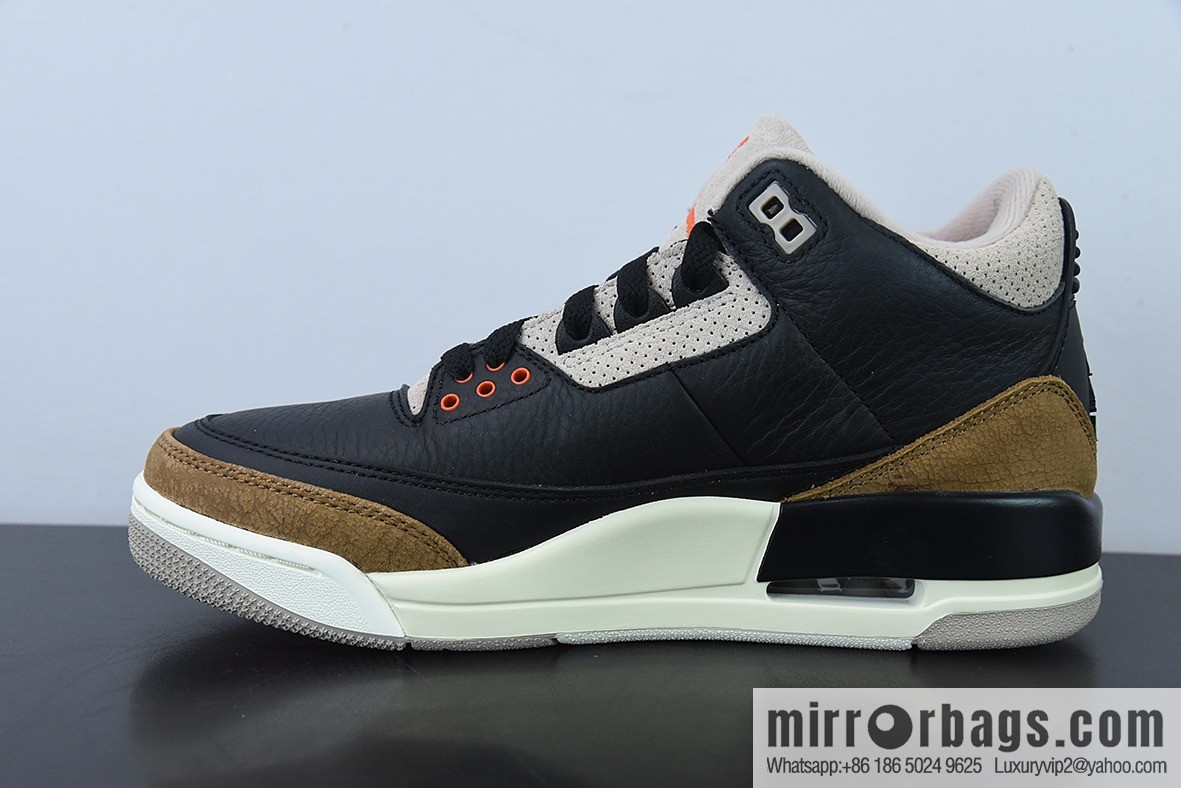 L00H6 Pure Original Air Jordan 3 Retro aj3 Black Brown, Elephant Men's Sneakers CT8532-008