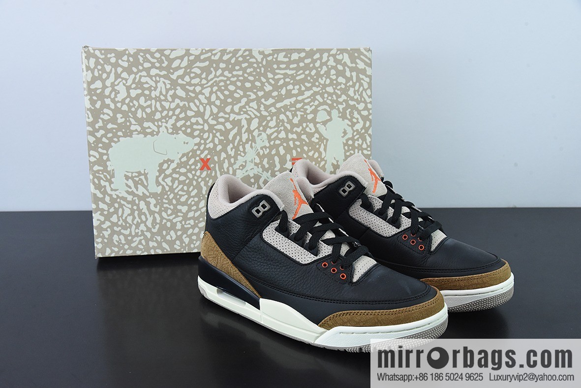 L00H6 Pure Original Air Jordan 3 Retro aj3 Black Brown, Elephant Men's Sneakers CT8532-008