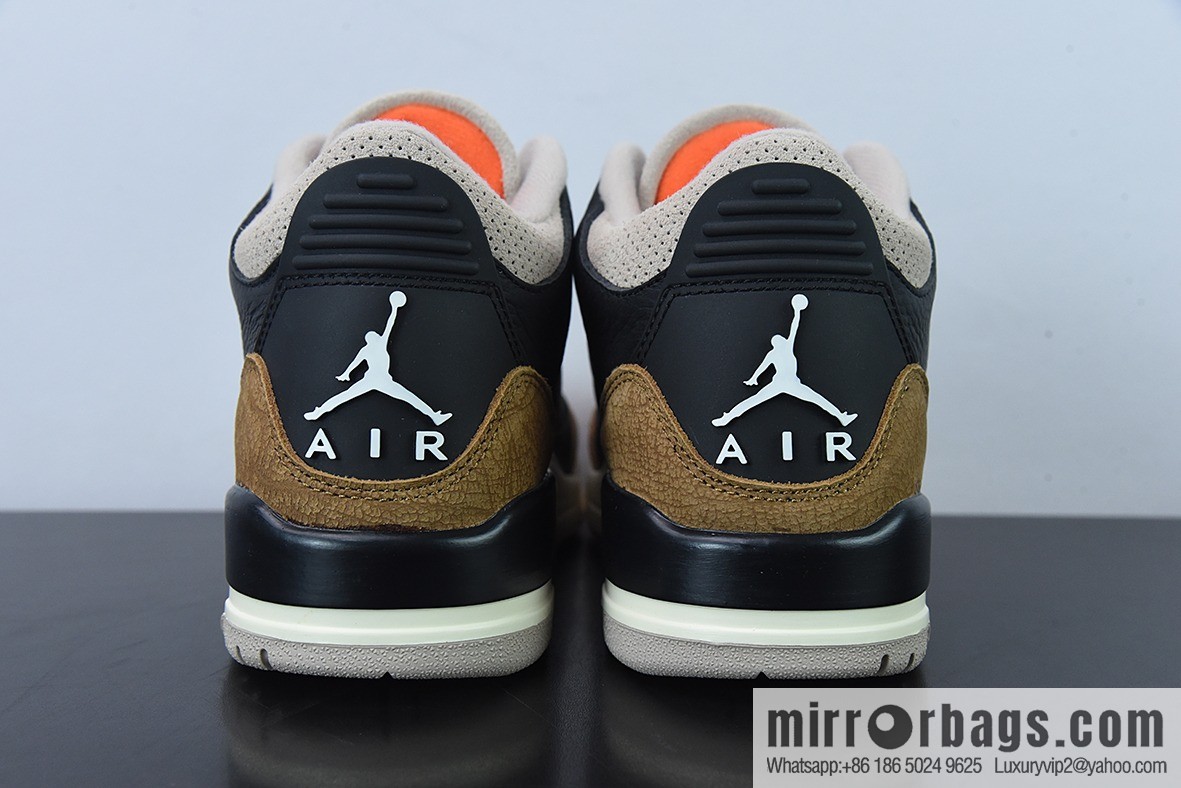 L00H6 Pure Original Air Jordan 3 Retro aj3 Black Brown, Elephant Men's Sneakers CT8532-008