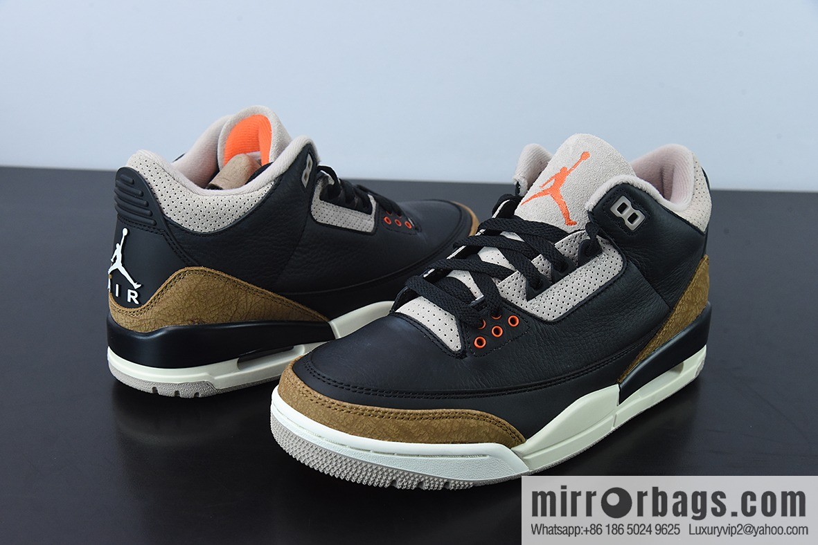 L00H6 Pure Original Air Jordan 3 Retro aj3 Black Brown, Elephant Men's Sneakers CT8532-008