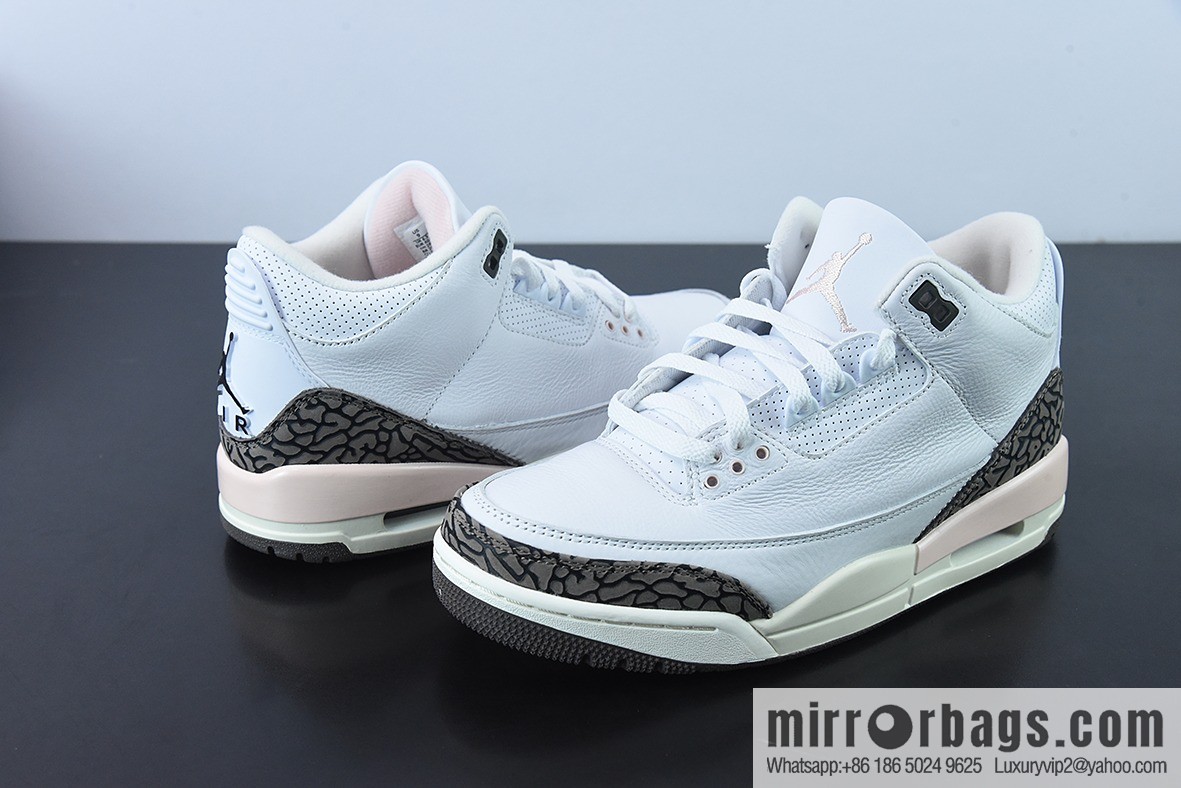 L00H6 pure original Air Jordan 3 Retro aj3 white brown powder, Sakura Unisex same sneakers CK9246-102
