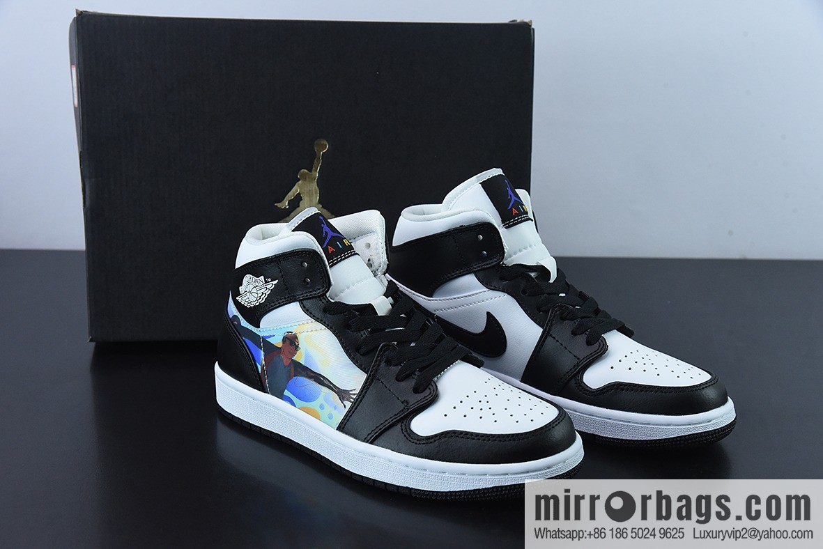 Air Jordan 1 Mid AJ1 Joe 1 naked eye 3D black and white, Zhongbang basketball shoes, item number: DR9495-001