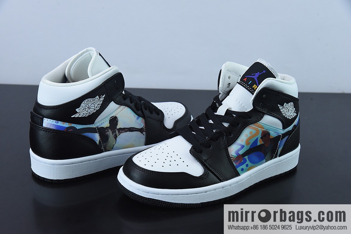 Air Jordan 1 Mid AJ1 Joe 1 naked eye 3D black and white, Zhongbang basketball shoes, item number: DR9495-001