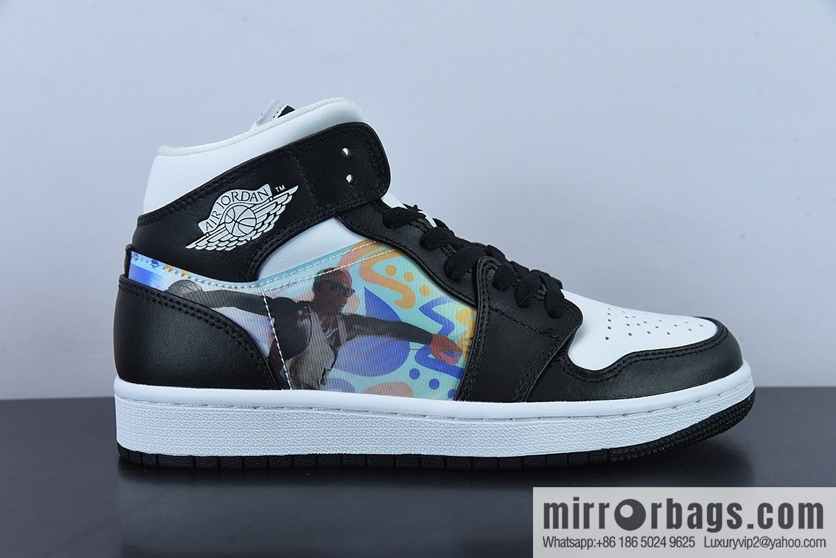 Air Jordan 1 Mid AJ1 Joe 1 naked eye 3D black and white, Zhongbang basketball shoes, item number: DR9495-001