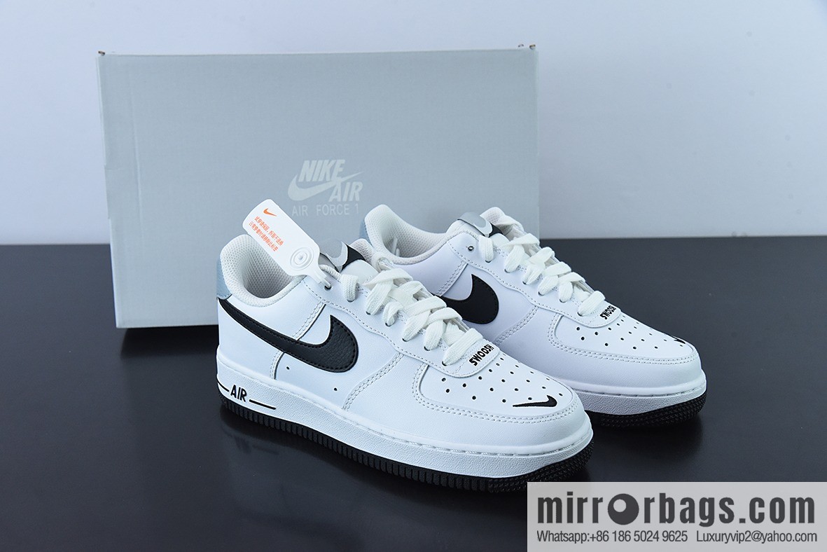 Nike Air Force 1 AF1 Air Force One/Low Top, White Black Grey Tail Embroidery Low Top Casual Board Shoes, Item Number: CT5531-100