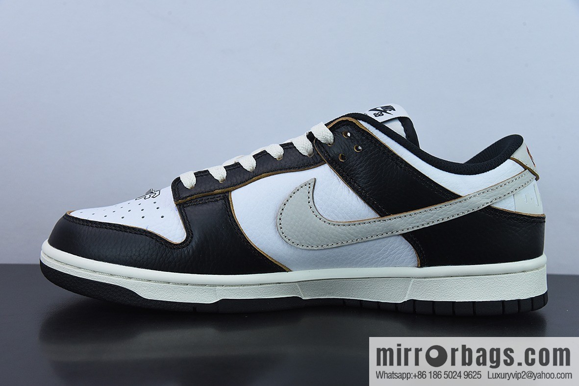NK HUF x NK Dunk SB Low Top Sports Casual Board Shoes, Black and White, Scratch FD8775-001