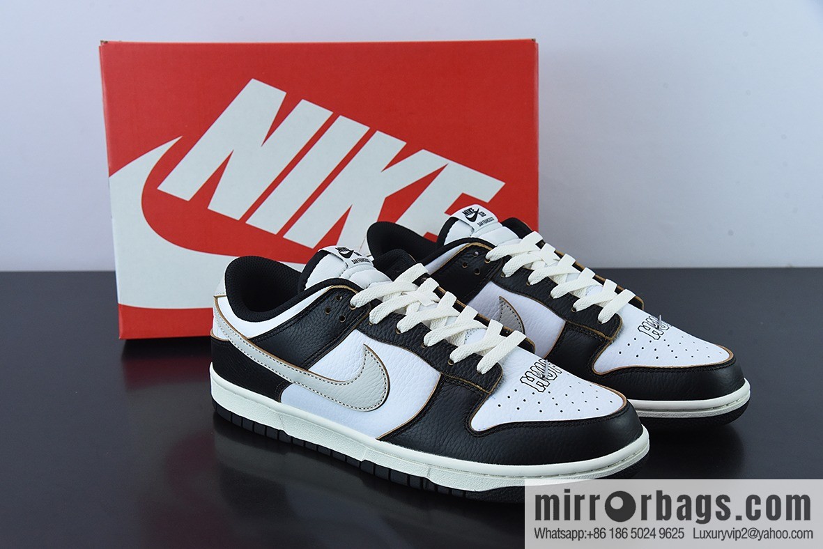 NK HUF x NK Dunk SB Low Top Sports Casual Board Shoes, Black and White, Scratch FD8775-001