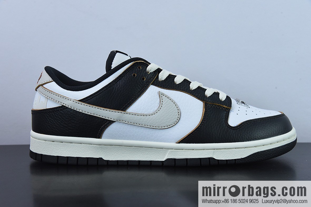 NK HUF x NK Dunk SB Low Top Sports Casual Board Shoes, Black and White, Scratch FD8775-001