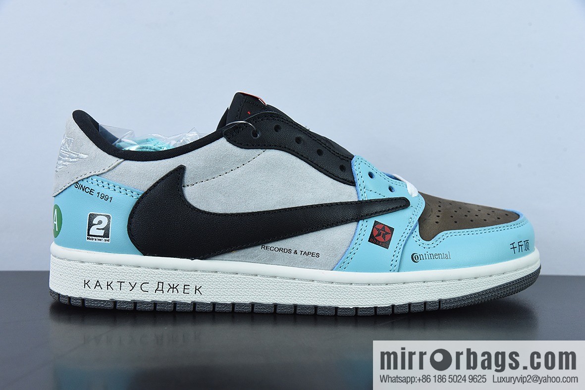 Travis Scott x Air Jordan 1 Low Grey Black Blue/Jack Barb Low Top, Item Number: DM7866-009