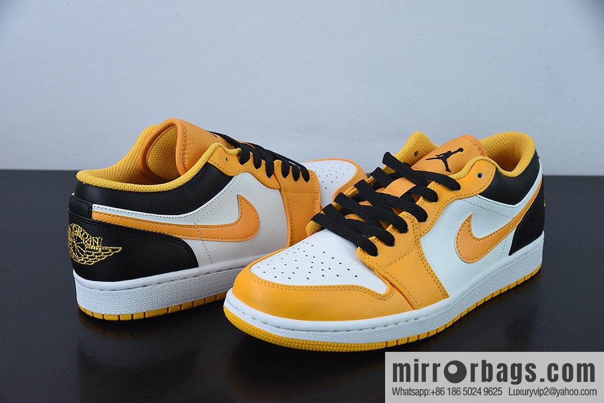 Air Jordan AJ1 Low Top Series, Black and White Yellow Taxi Low Top Casual Men's Board Shoes 553558-701