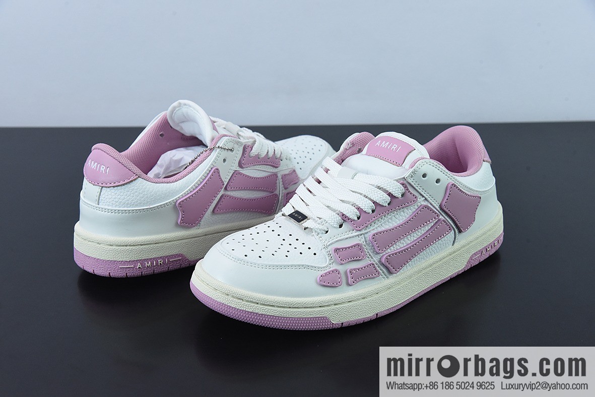 AMIRI Skel Top Hi Sneakers Skeleton Low Top Board Shoes, White Pink