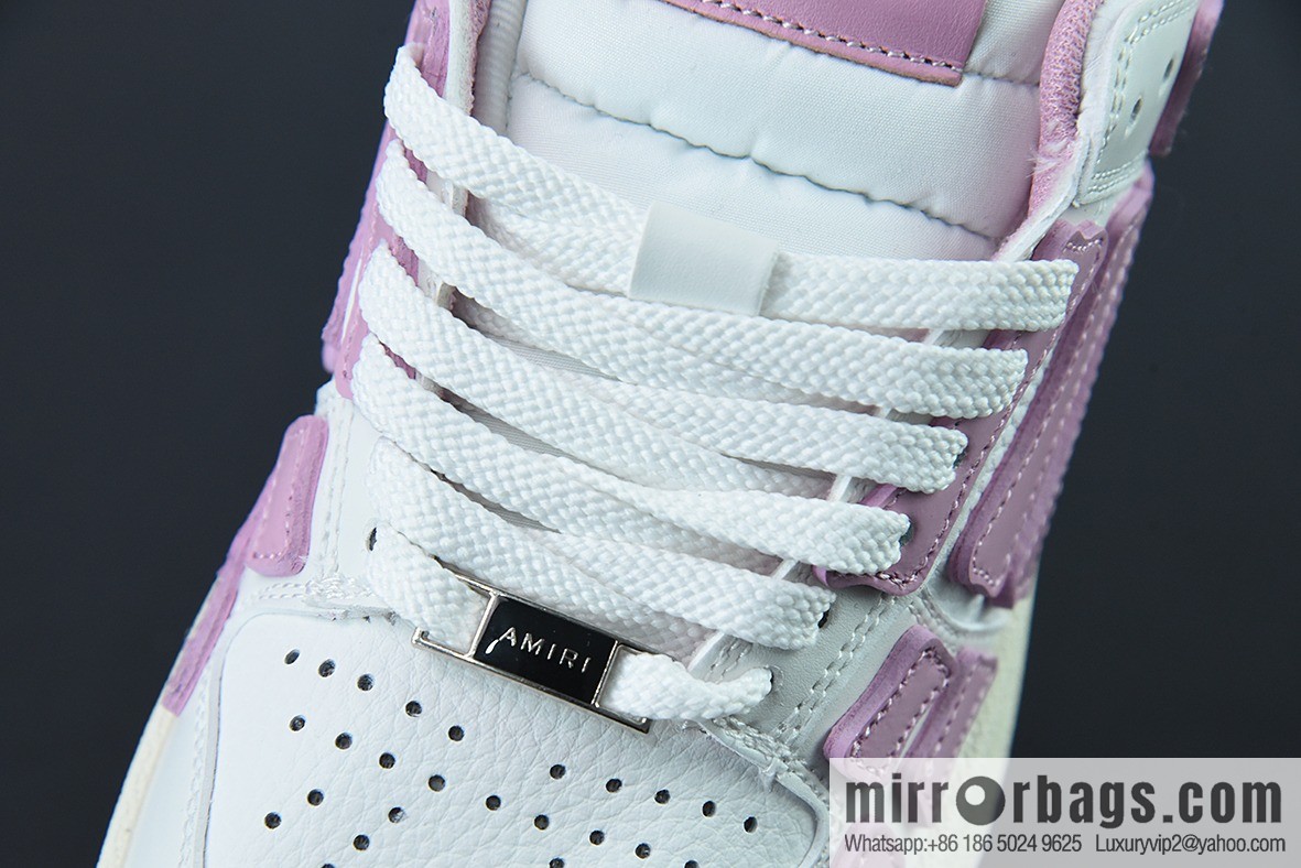 AMIRI Skel Top Hi Sneakers Skeleton Low Top Board Shoes, White Pink