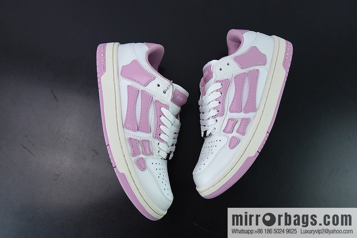 AMIRI Skel Top Hi Sneakers Skeleton Low Top Board Shoes, White Pink