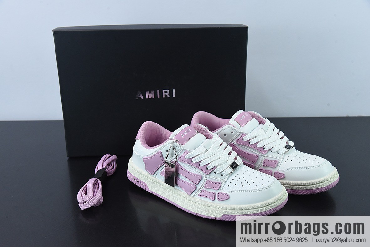 AMIRI Skel Top Hi Sneakers Skeleton Low Top Board Shoes, White Pink