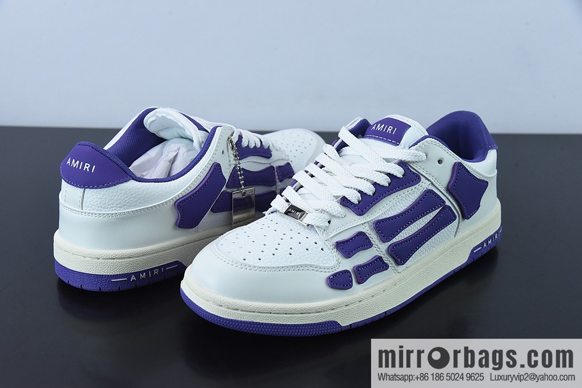 AMIRI Skel Top Hi Sneakers Skeleton Low Top Board Shoes, White Purple