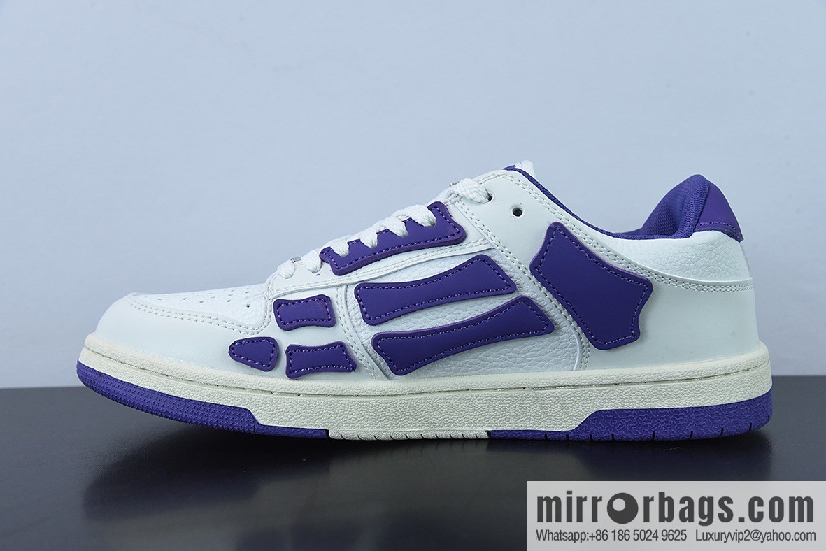 AMIRI Skel Top Hi Sneakers Skeleton Low Top Board Shoes, White Purple