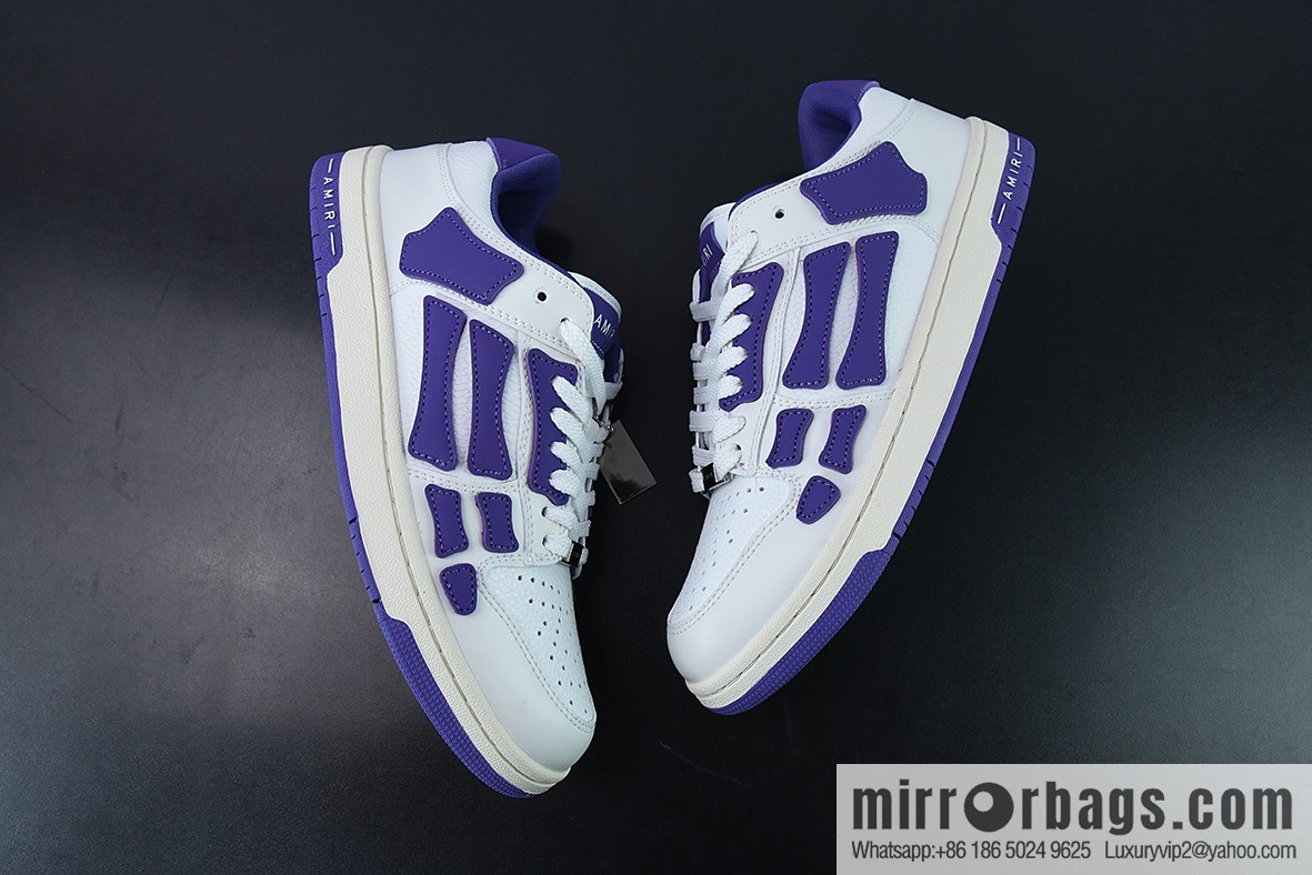 AMIRI Skel Top Hi Sneakers Skeleton Low Top Board Shoes, White Purple