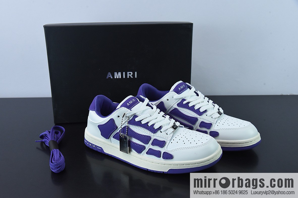 AMIRI Skel Top Hi Sneakers Skeleton Low Top Board Shoes, White Purple