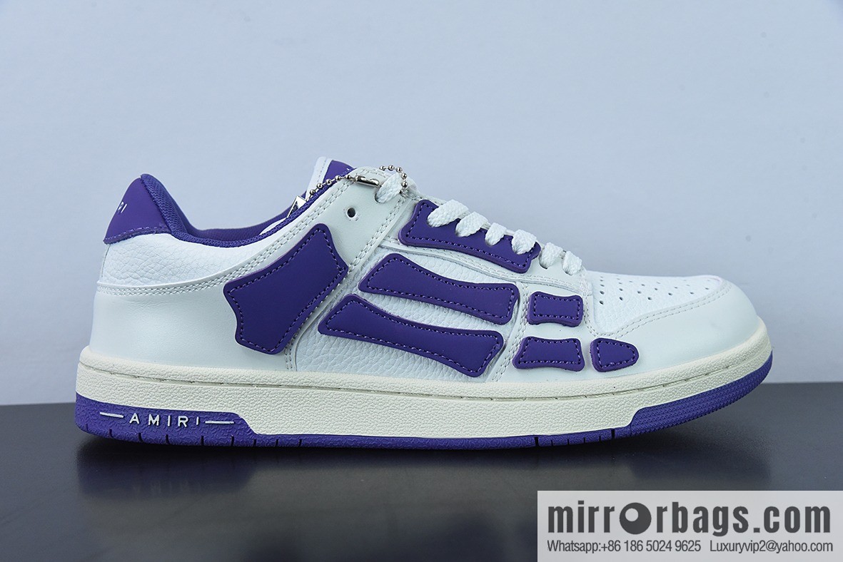 AMIRI Skel Top Hi Sneakers Skeleton Low Top Board Shoes, White Purple