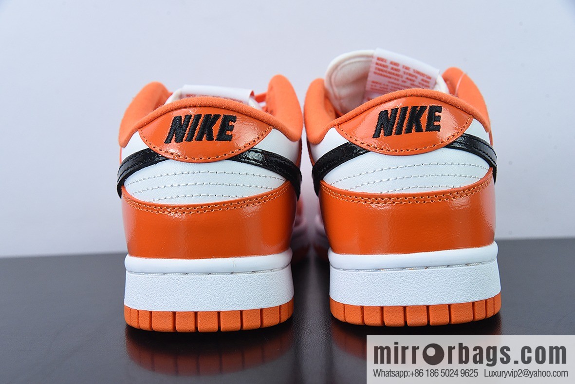 Nike SB Dunk Low patent leather pumpkin, white black orange Unisex sneakers of the same style, item number: DJ9955-800