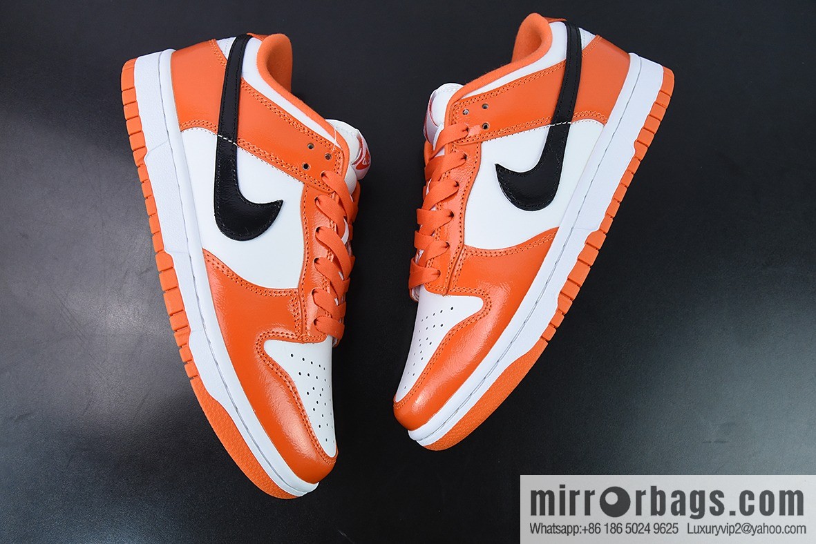 Nike SB Dunk Low patent leather pumpkin, white black orange Unisex sneakers of the same style, item number: DJ9955-800