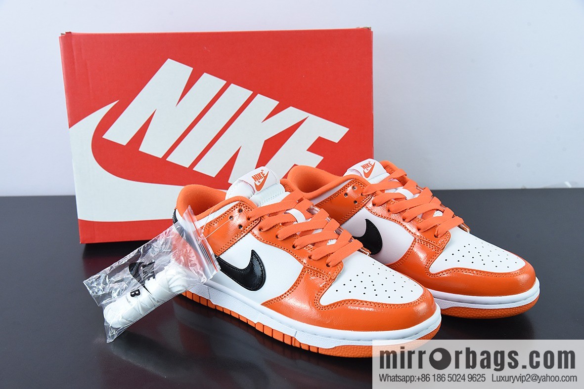 Nike SB Dunk Low patent leather pumpkin, white black orange Unisex sneakers of the same style, item number: DJ9955-800