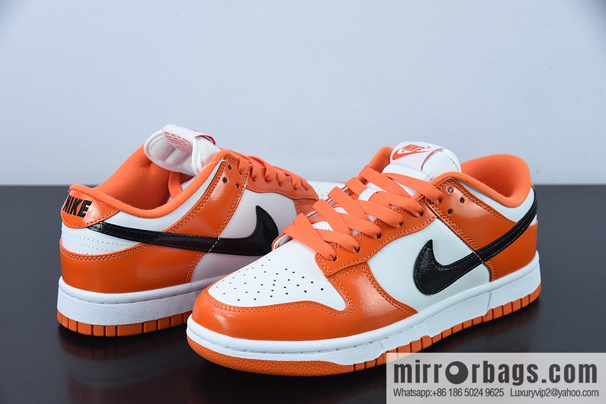 Nike SB Dunk Low patent leather pumpkin, white black orange Unisex sneakers of the same style, item number: DJ9955-800