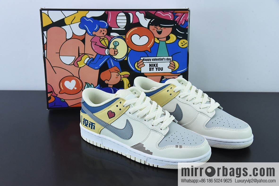 NK Dunk SB Low custom color scheme video game pixel By You exclusive custom personalized shoes, item number: DD1236-563