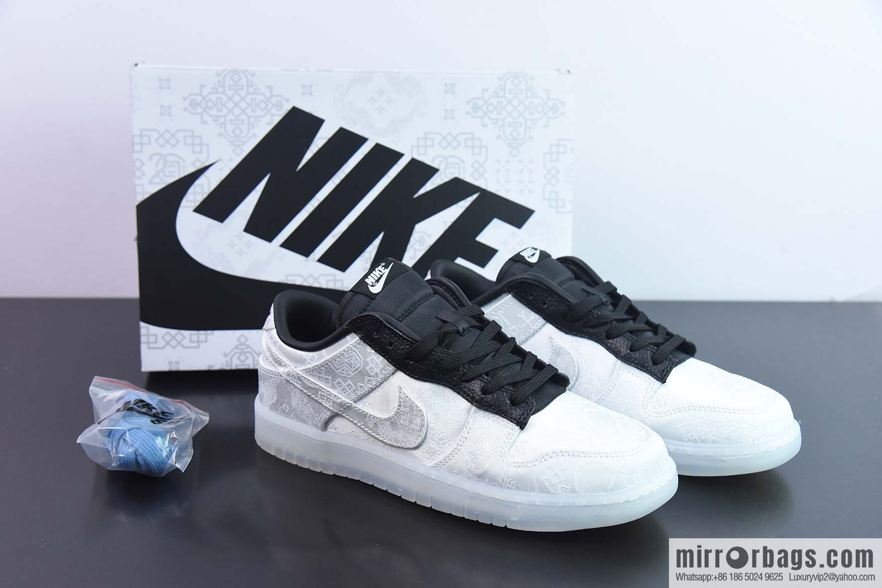 NK Dunk Low Hiroshi Fujiwara three-way joint white silk low-top sneakers item number: FN0315-110
