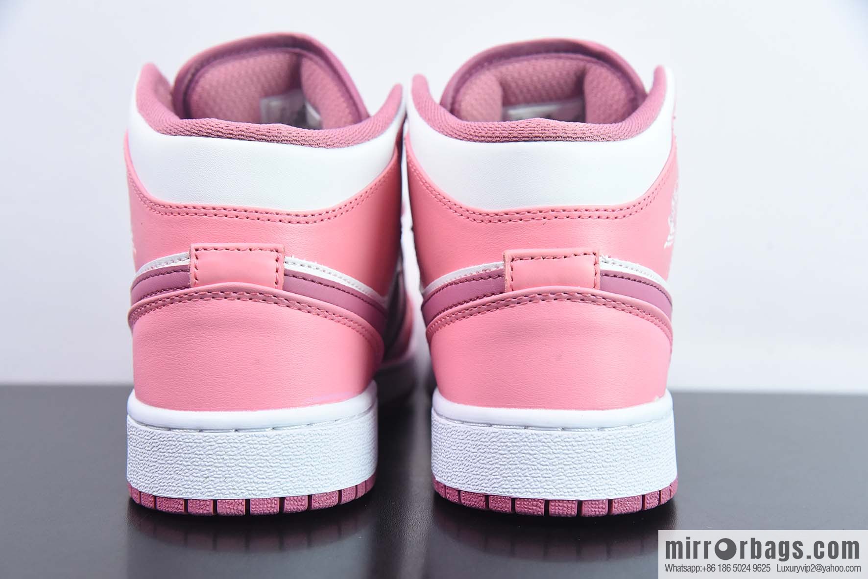 Air Jordan 1 Mid GS AJ1 women's, pink and white, medium help casual basketball shoes, item number: DQ8423-616