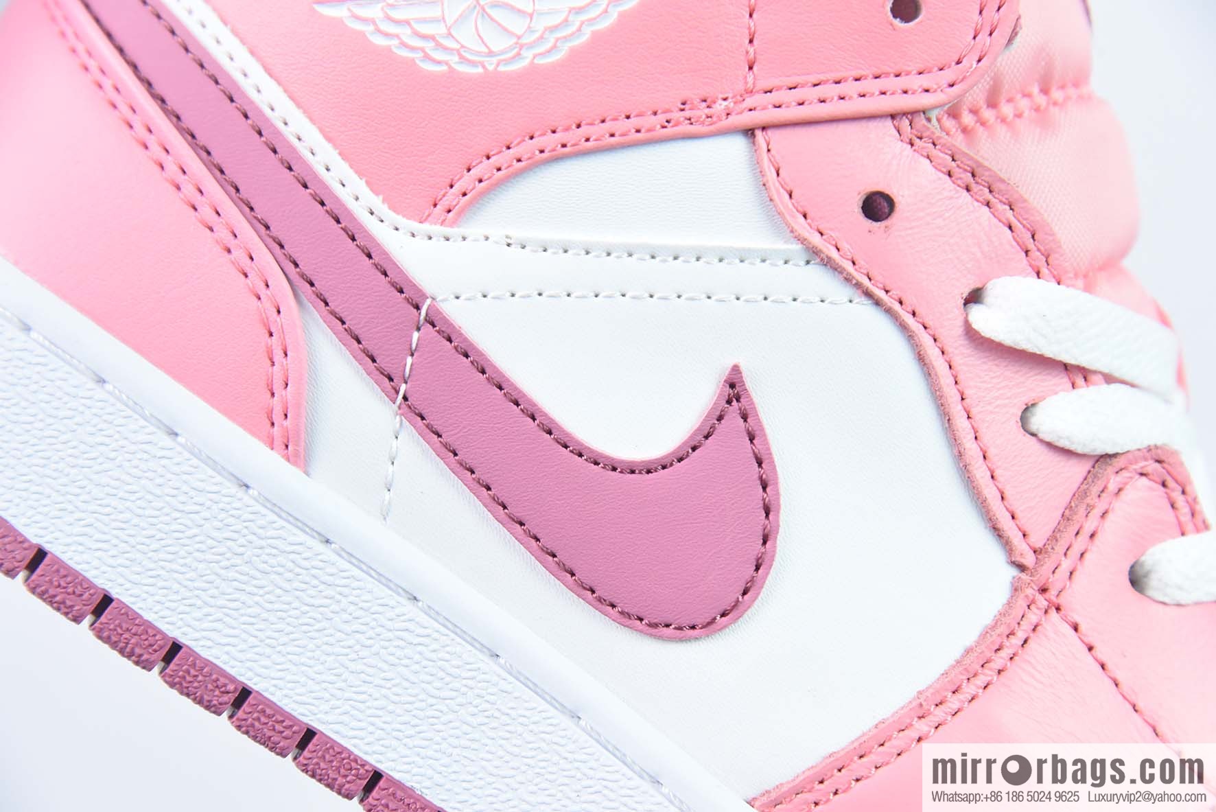 Air Jordan 1 Mid GS AJ1 women's, pink and white, medium help casual basketball shoes, item number: DQ8423-616